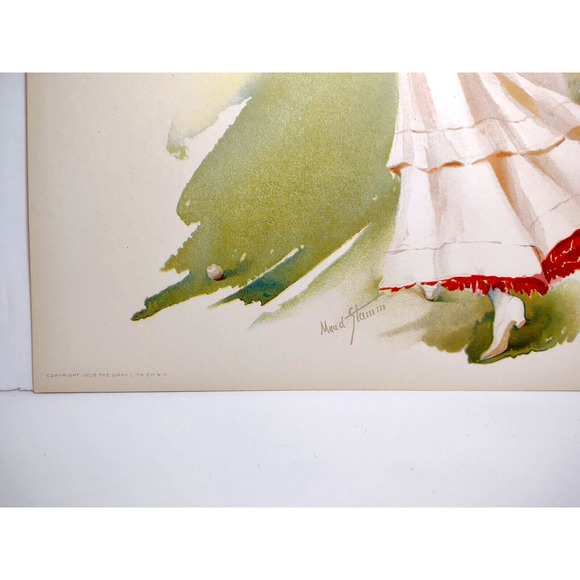 Victorian Art Print Women Golfer Artist Signed Maud Stumm Litho 1908 Original - Picture 3 of 3